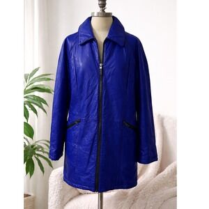 Wilsons Leather Limited Editions Cobalt Blue Zip Front Longline Jacket Womens XL